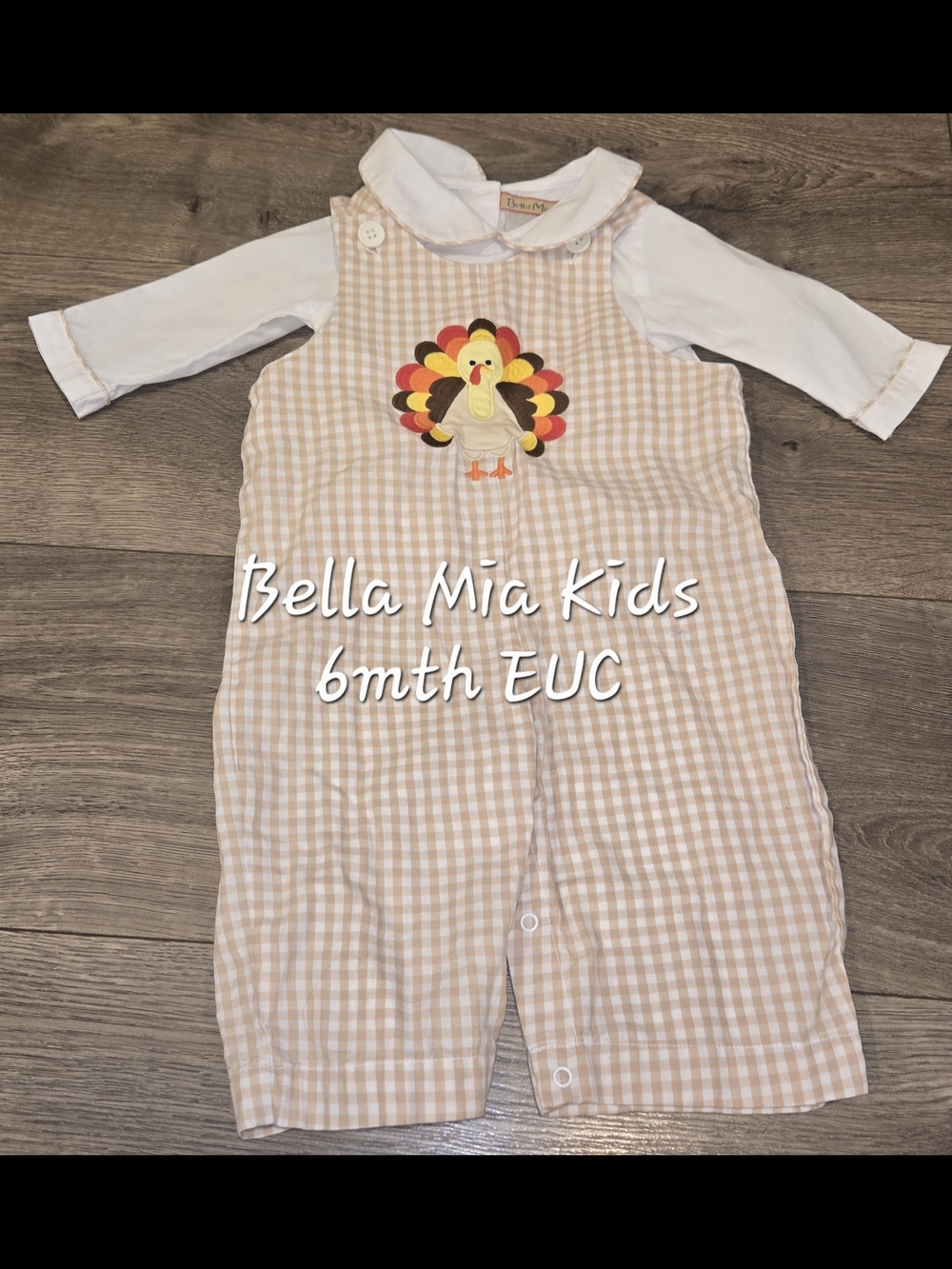 Pink Gingham Turkey Applique Romper - 6M